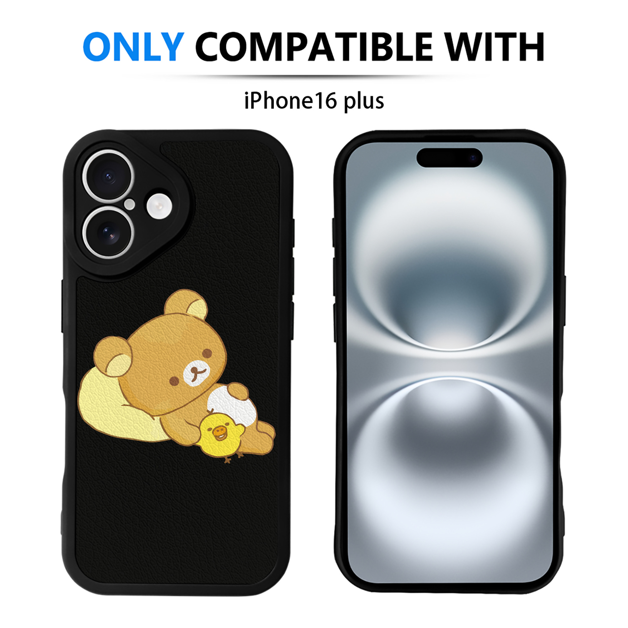 （画像用） リラックマ リラックマ キイロイトリ Rilakkuma Korilakkuma Kiiroitori 【iPhone 16シリーズ対応】シリコンスマホケース（レザー調） 材質：シリコン